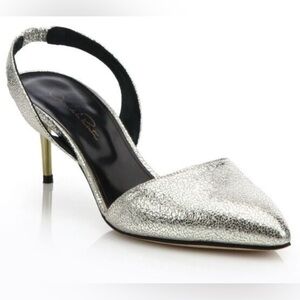 Oscar de la Renta Pamie Crackled Leather Metallic Slingback w/ Gold Heels Sz 38